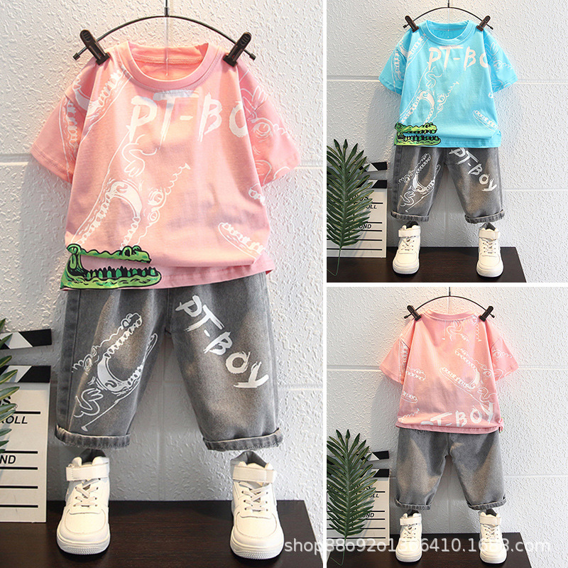 夏季小童衣服休闲短裤两件套时尚儿童短袖套装便宜批发外贸