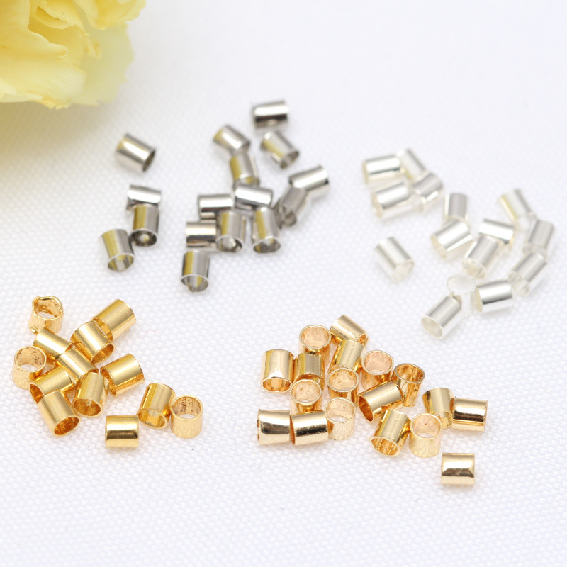 14K Bag Gold Color Positioning Tube Wire Rope Fixed Clip Flat Buckle Diy Jewelry Bracelet Necklace Beaded Finish