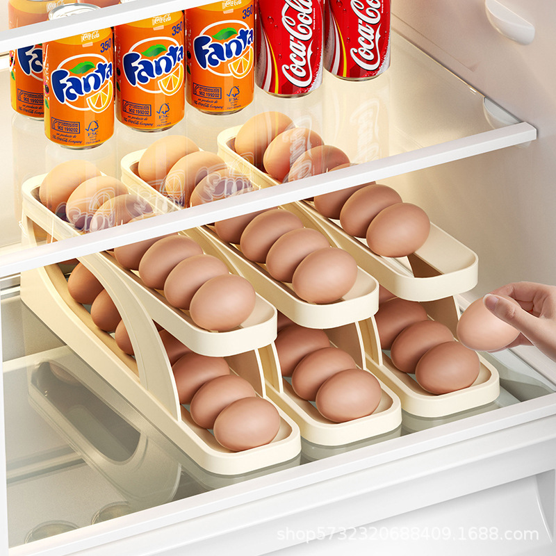 滑梯式鸡蛋盒冰箱侧门专用双层自动滚蛋器厨房台面防摔鸡蛋收纳盒详情图2