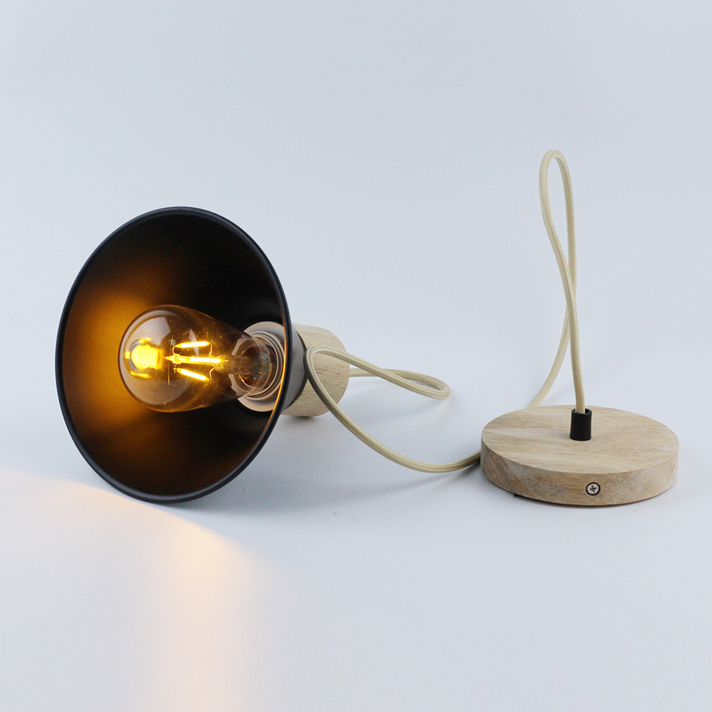Cross-border e-commerce simple country pendant lamp replacement lamp head solid wood single-head wood set E27 lamp, Nordic style details Picture