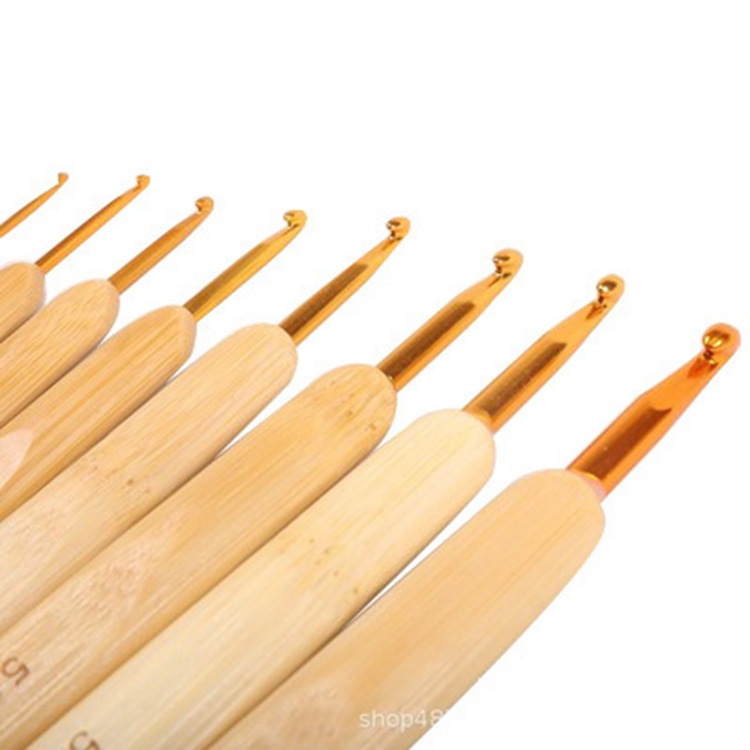 金属头竹钩针氧化金属竹柄钩针竹柄铝钩针毛衣针可乐钩针工厂直销