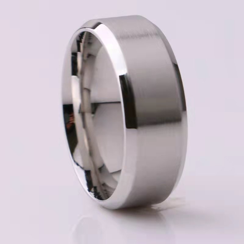 Cross-Border Explosive Jewelry Stainless Steel Double Bevelled Frosted Ring Men's Smooth Brushed Titanium Steel Ring Factory Wholesale details Picture