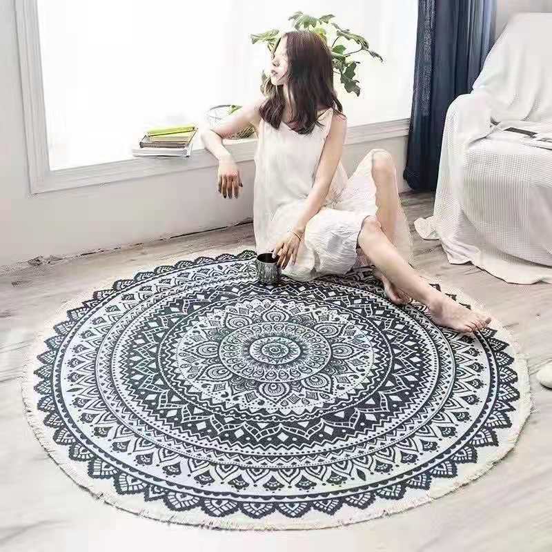 Nordic Cotton And Linen Retro Round Carpet Entry Door Decoration Mat Bedroom Bedside Anti-Slip Foot Mat Map Customization