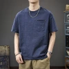 Heavyweight bamboo joint pure cotton men's short-sleeved T-shirt, summer new style American casual loose and versatile pocket half-sleeved top Specification image