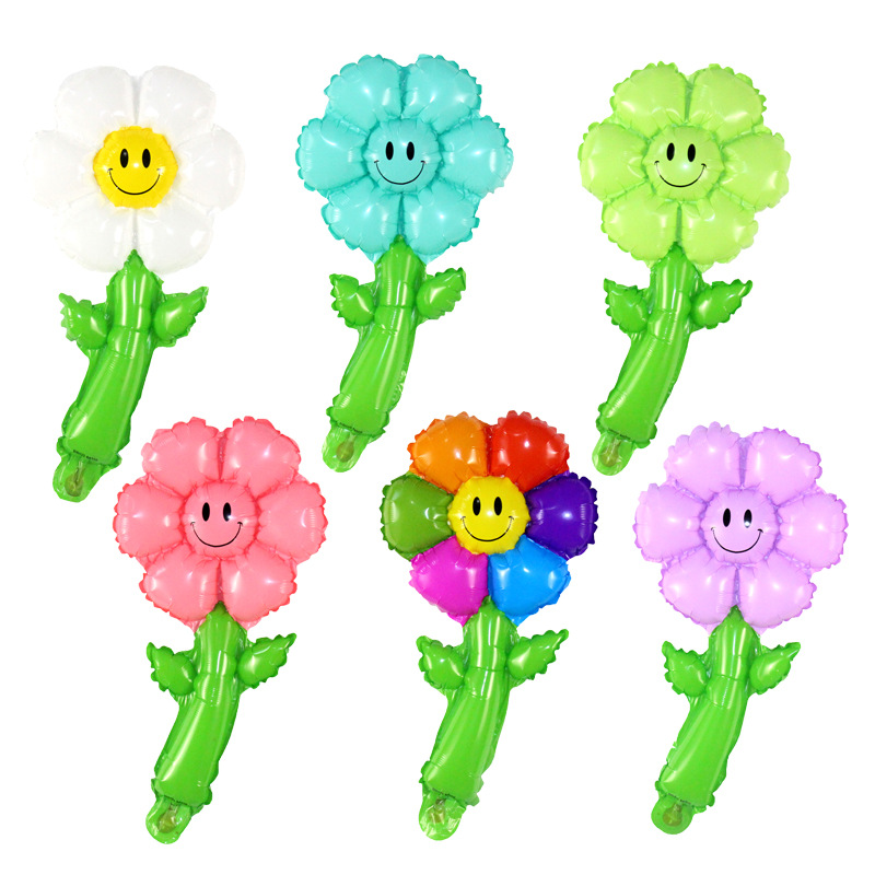Teachers' Day Gift Qixi Small Daisy Hand Flower Simulation Flower Aluminum Film Balloon Gift Birthday Scene To Push The Balloon Item Picture
