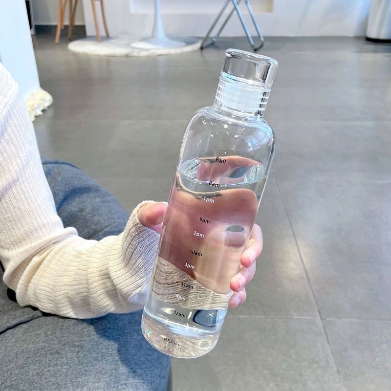 The same high-appearance-level time scale cup for men and women on Xiaohongshu, transparent plastic cup for car use, leak-proof and simple, popular online water cup Specification image