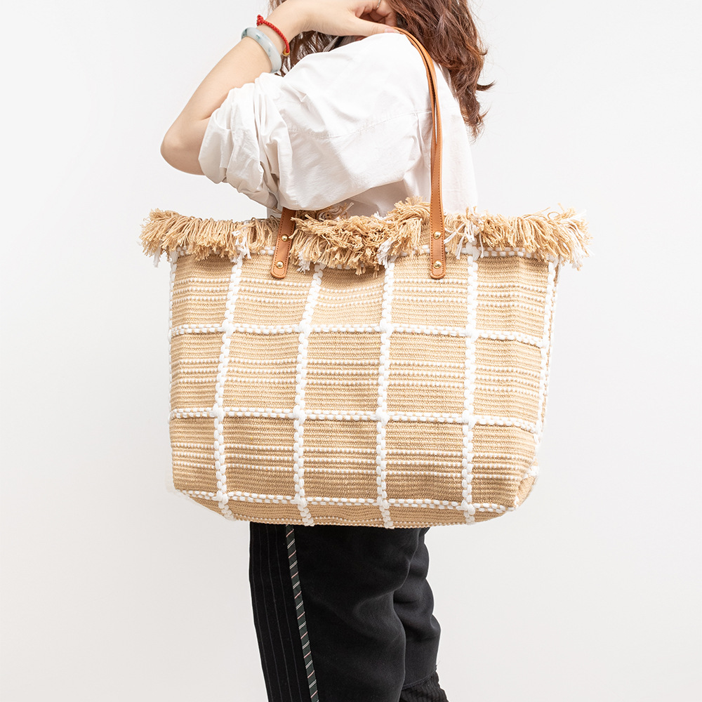 Cross-Border Large Capacity Canvas Tote Bag Women's Shoulder Bag New Beach Bag Fringe Embroidery Niche Design Women's Bag details Picture