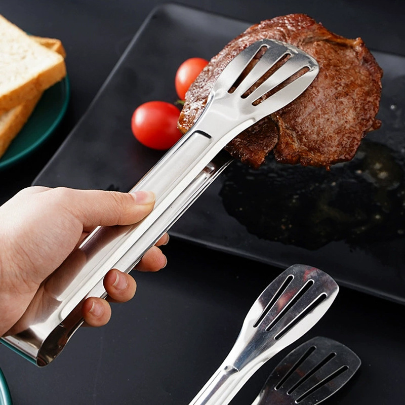 Kitchen food tongs, stainless steel three-wire barbecue tongs, household bread tongs, thickened food tongs Specification image