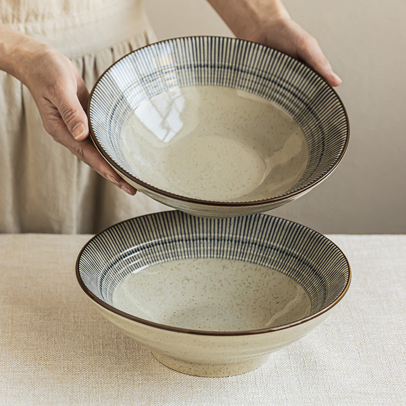 Creative line ceramic large bowls, household soup bowls, open bowls, tableware bowls, wholesale aged vegetable bowls, restaurant ramen bowls Specification image