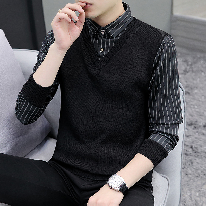 Two new black 2024 autumn/winter sweaters for men, a shirt collar base layer, a high-end autumn outfit for men Application Scenario