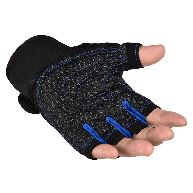 Fitness gloves, half-finger anti-slip breathable for men and women, summer weightlifting hand guards, dumbbell equipment training, long wrist guards, cycling gloves details Picture