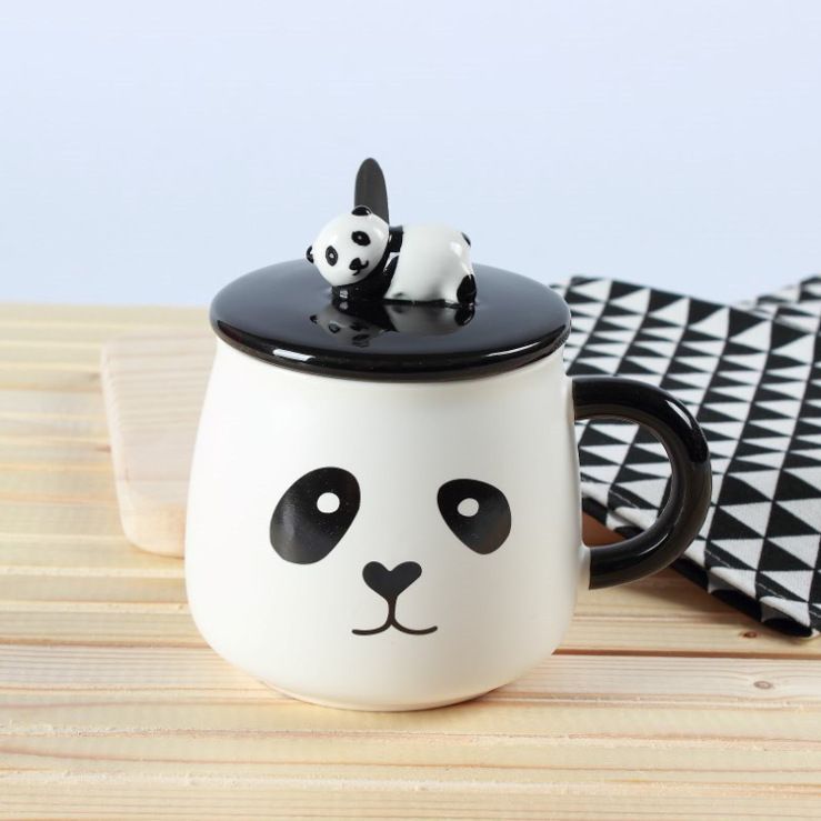 Home High Appearance Level Cartoon Creative Cute Animal With Lid Spoon Panda Ceramic Mug Student Dormitory Office Application Scenario