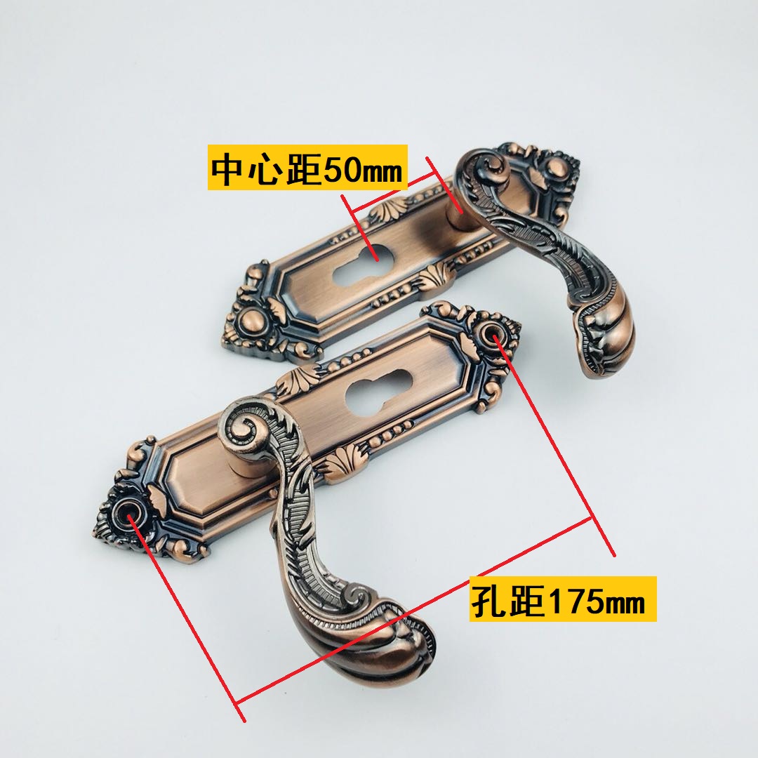 ft European-style lock, bedroom lock, indoor solid wood handle lock, 50 antique press handle lock, three-piece set for house wooden door installation Specification image