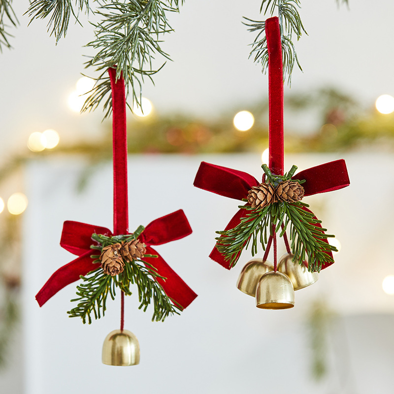 圣诞节圣诞树挂件蝴蝶结铃铛挂饰小配件场景布置道具手工制品