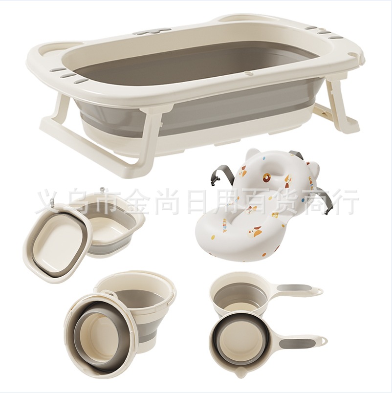 猫咪可爱婴儿折叠浴盆折叠盆折叠水勺柔软舒适品质宝宝洗澡盆批发
