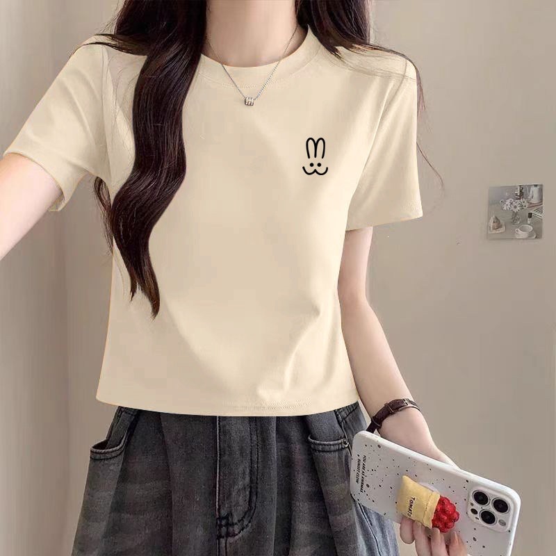 正肩纯色纯棉短款短袖t恤女2026夏季新款简约高级感上衣修身显瘦详情35