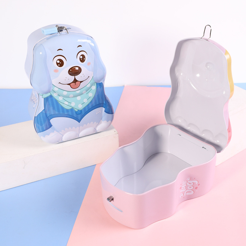 The new S-76-02 puppy cartoon piggy bank with lock, large-capacity tinplate, cute piggy bank, and creative gift decoration details Picture