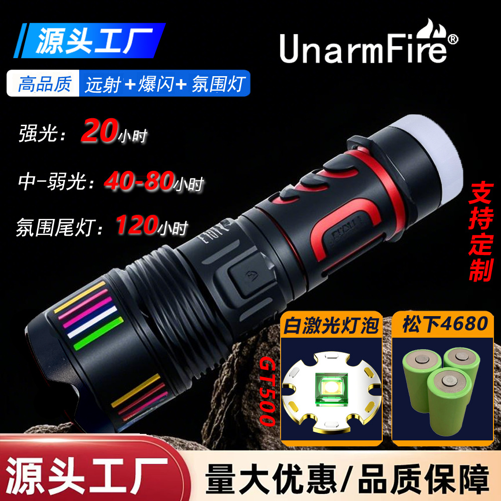 跨境多功能战术聚光炮数显铝合金白激光大功率强光变焦手电筒露营