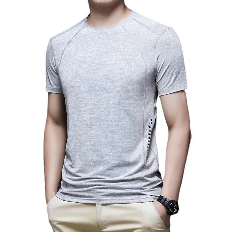 Ice Silk short-sleeved T-shirt for men's summer, a thin and versatile sports quick-drying top, 2024 new style base layer for men's wear Item Picture