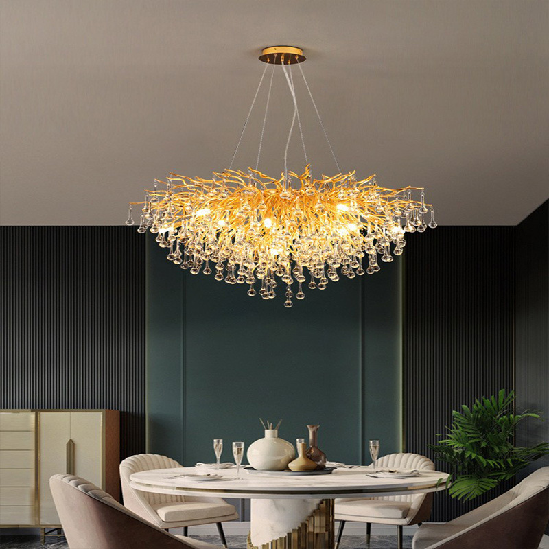 Post-Modern Golden Glass Chandelier Light Luxury Simple Aluminum Lighting Villa Restaurant Living Room Light Hotel Project Lighting