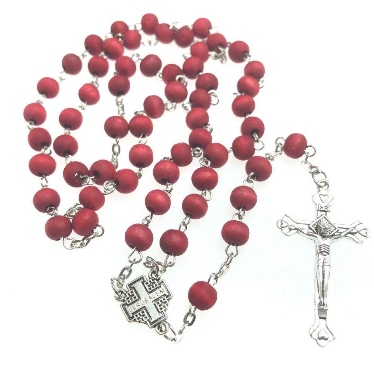 6x7mm wooden bead religious necklace, 9-pin, 59 rose-scented rosine cross necklace details Picture