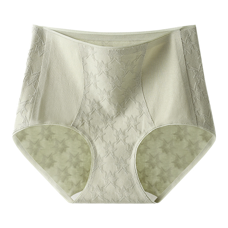 Pure cotton high-waisted jacquard seamless women's underwear, pure cotton antibacterial bottom crotch, large-sized slightly pressed belly tightening women's triangular waistband Item Picture