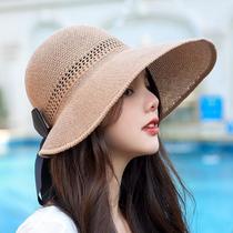 Sun hat women's summer large brim foldable empty top cycling sunscreen cover face UV protection roll up sun hat