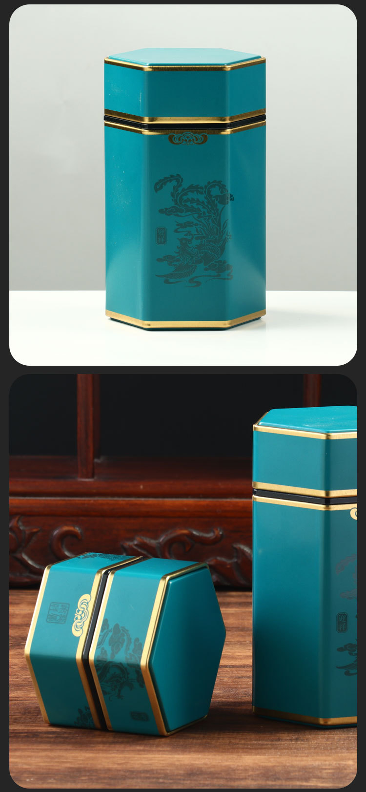 New 50-gram Chinese-style trendy tea canister, iron can, sealed Chinese candy canister, 2-liang metal can for black tea and green tea pic 22