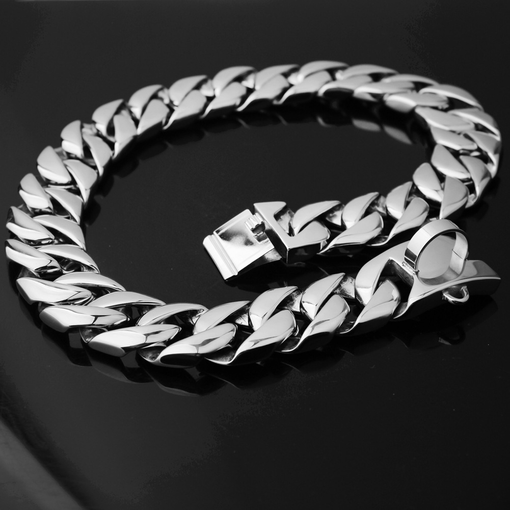 Pet collar stainless steel 32mm dog necklace, high-quality and durable, outdoor dog food, pet gold collar Specification image