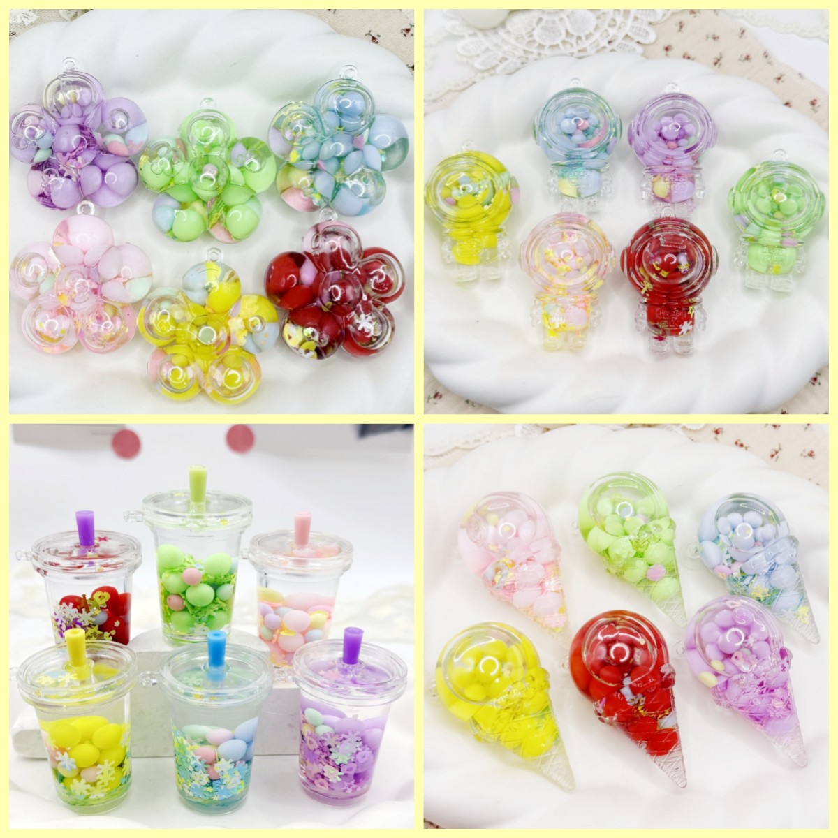 Liquid flowing sand into oil bottles, milk tea cups, keychains, exquisite accessories, astronaut ice cream small pendants, gift wholesale