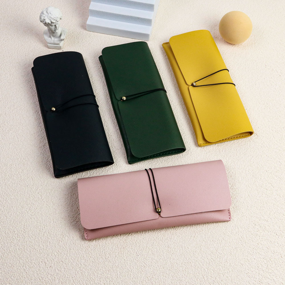 New soft-pack eyeglass storage case, leather eyeglass storage case with buckle strap, simple and portable, large capacity, eyeglass case wholesale