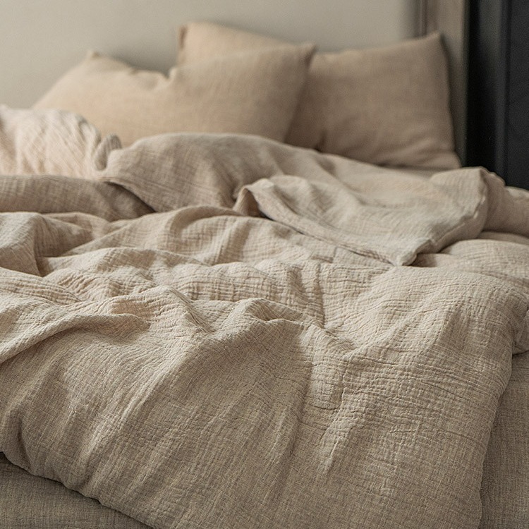 Fabric Innovation Plain Cotton And Linen Double Yarn Bed Sheet Four-Piece Simple High-Grade Bedding Set All Cotton Bedding Specification drawing