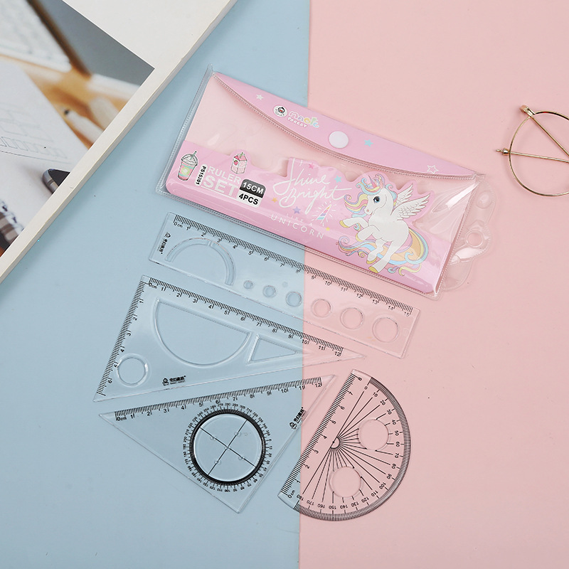 New simple transparent ruler set students four - piece ruler set learning stationery wholesale Specification drawing