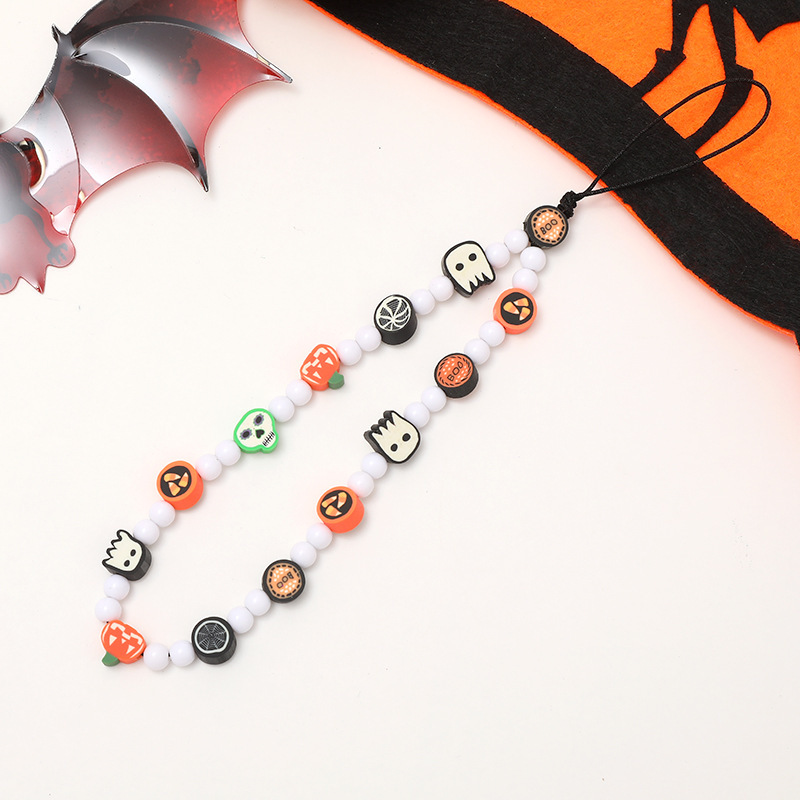 Cross-Border Ghost Festival Spooky Ghost Halloween Themed Gift Beaded Skull Phone Chain Phone Case Hanging Accessory Specification drawing