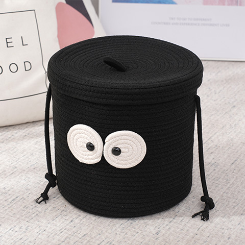 Cartoon Big Eyes Small Black Carbon Debris Storage Basket Creative Home Desktop Storage Basket Briquettes Cotton Woven Storage Basket