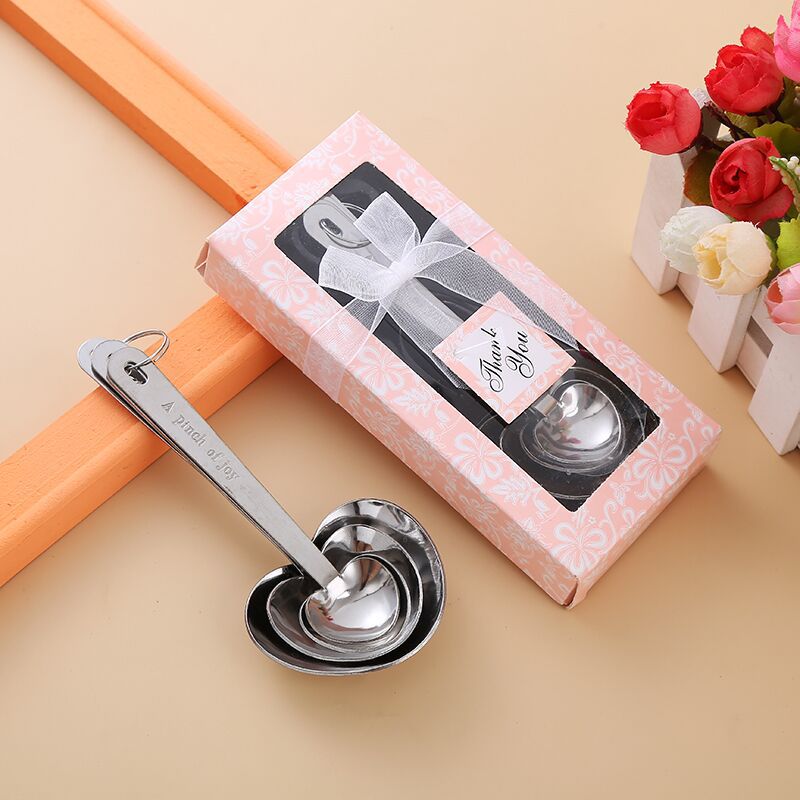 不锈钢心形量勺4件套创意厨房餐具量勺 爱心量勺套装 婚礼小礼物