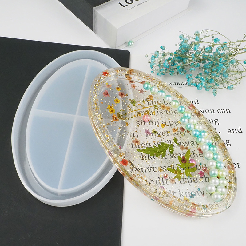 diy crystal resin mold, fruit plate, ocean fish scale elliptical tray, storage box, resin display table, silicone mold Item Picture