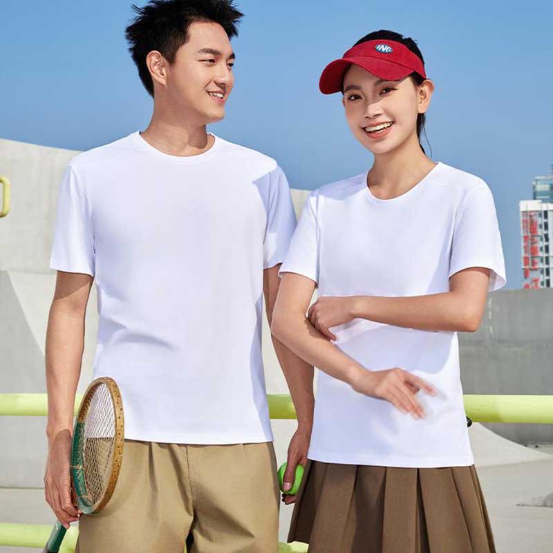 Custom-made pure cotton T-shirts with logo printed, round-neck short-sleeved shirts, group work uniforms, team-building activities, advertising and cultural T-shirts details Picture