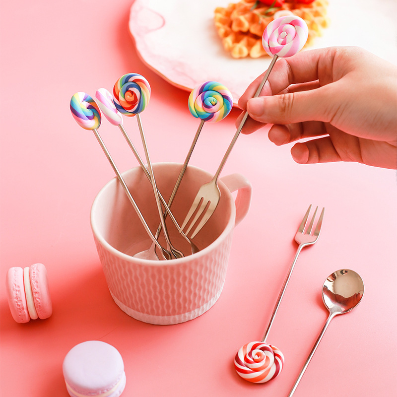 304不锈钢餐具ins创意冰淇淋勺子家居彩色可爱甜品勺水果叉批发详情图3