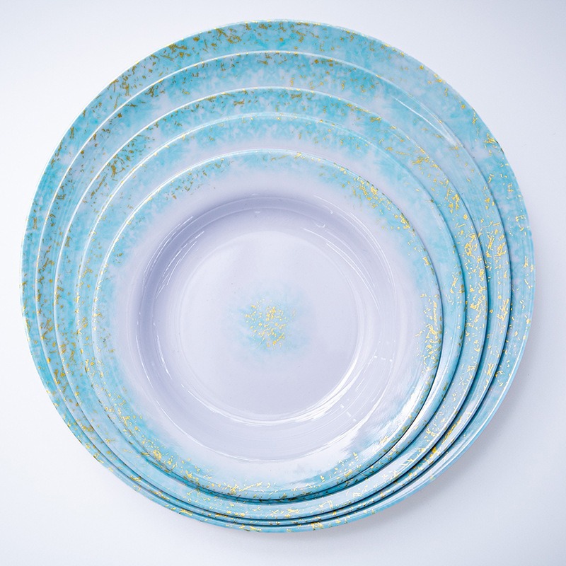 Melamine tableware, flat plates, deep plates, dinner plates, vegetable plates, Western plates, 12-inch commercial imitation porcelain round melamine plates, factory wholesale