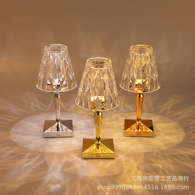 Kartell Acrylic Diamond Crystal Rechargeable Decorative Desk Lamp Usb Bedroom Bar Portable Touch Projection Nightlight details Picture