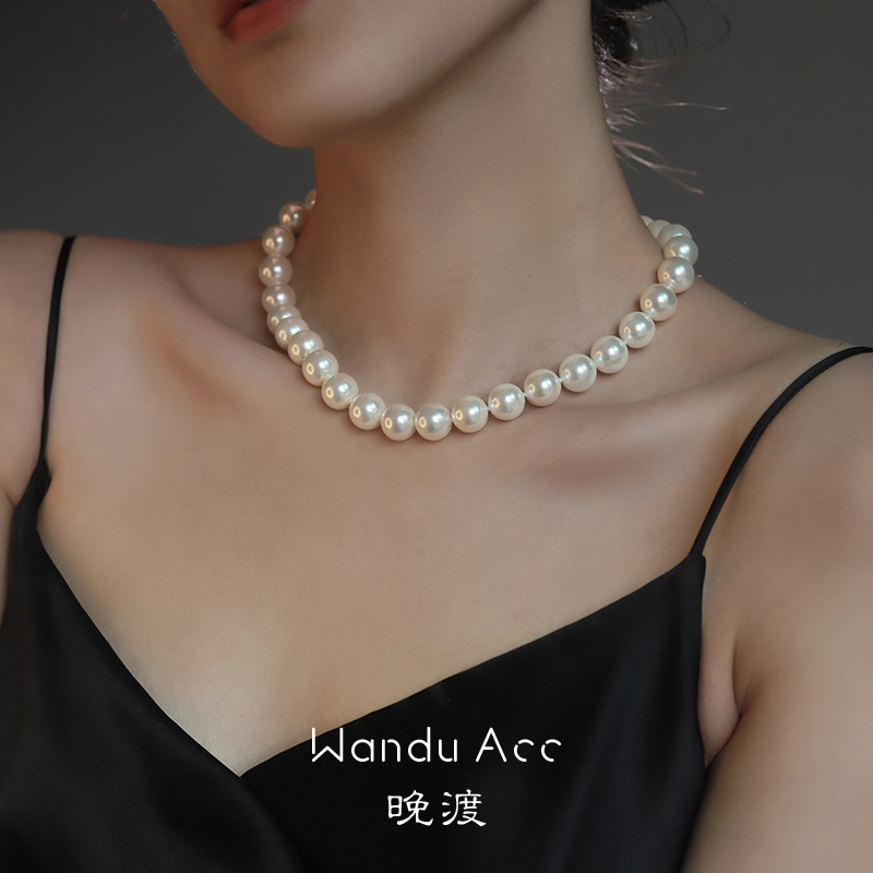 高品质海贝珠澳母贝大珍珠项链饰品女高级感百搭春夏冷白澳白颈链