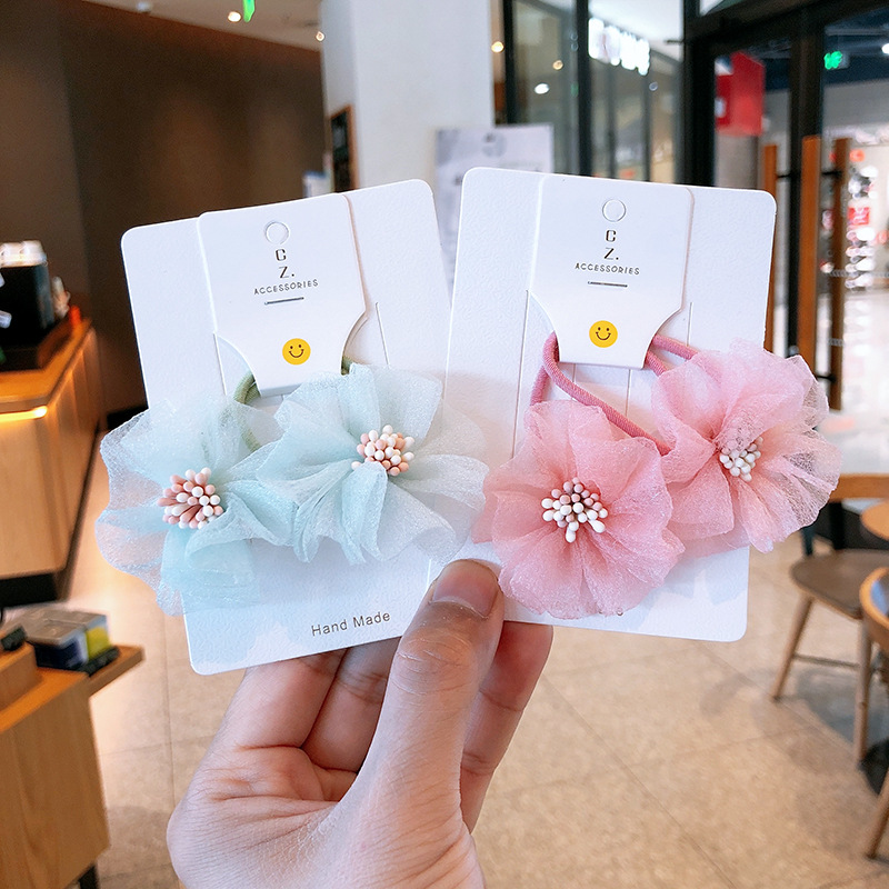 Children's Hair Accessories Korean Spring/Summer Yarn Flower Hair Circle Girl Fairy Hair Rope Flower Rubber Band Girl Pair Tie Ponytail Tie