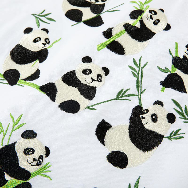 New Chinese-style national trend panda dumpling bamboo leaf embroidered T-shirt, loose round-neck half-sleeved top Specification image