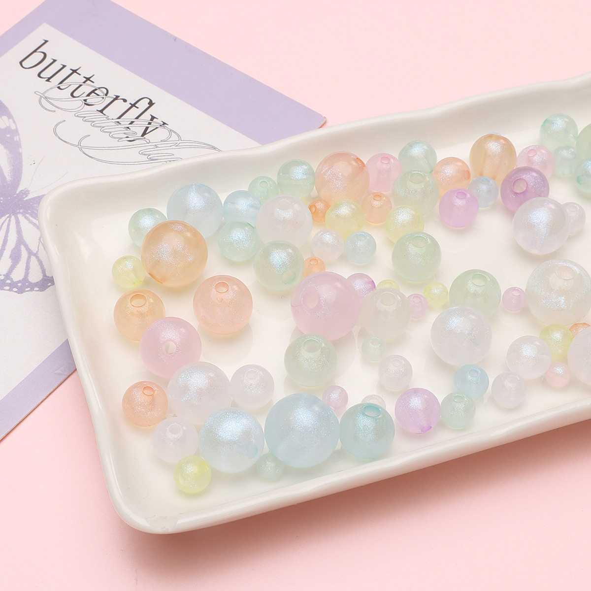 亚克力幻彩人鱼圆珠儿童串珠手链散珠手工DIY项链手机链饰品材料