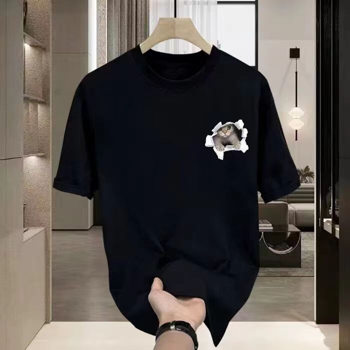 Pure cotton printed short-sleeved 2024 summer new round neck pull-off loose casual trendy women's T-shirt consignment wholesale Application Scenario