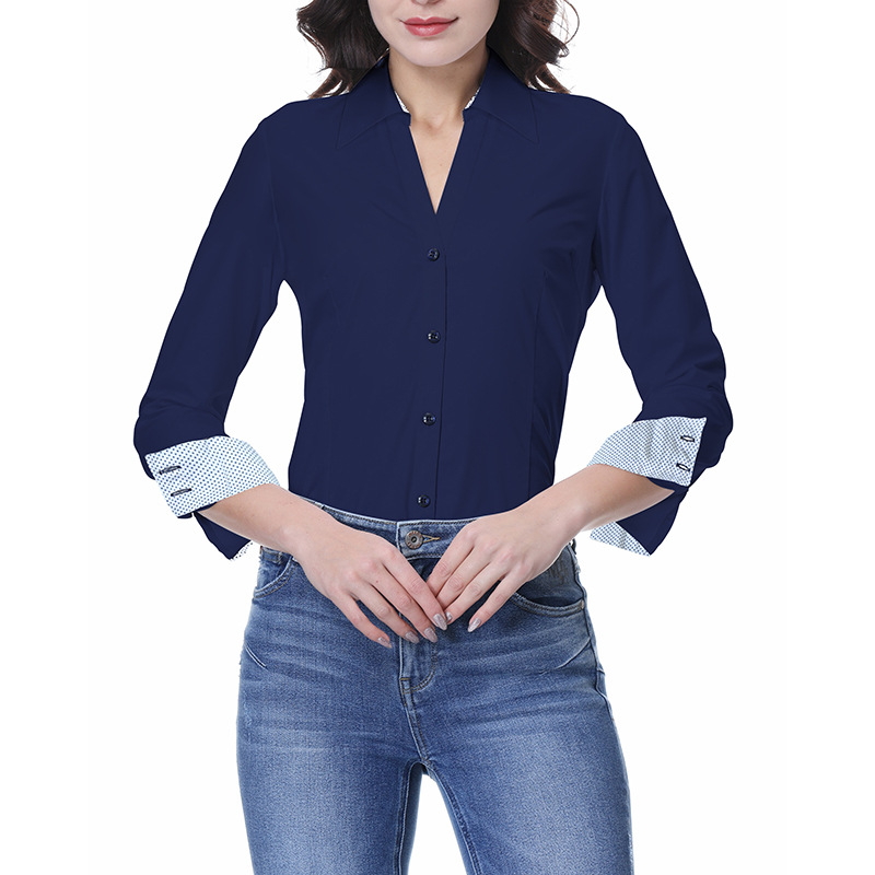 Explosive Women's Women's Seven-Point Sleeve Design Shirt Fashion Non-Ironing Europe And The United States Casual Shirt Women Spot Wholesale details Picture