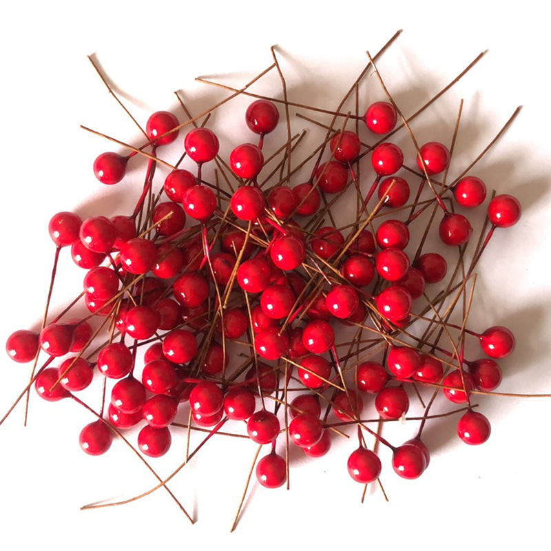 【10mm仿真单头果】100个红色泡沫浆果 樱桃珠光果圣诞用品厂家详情图1