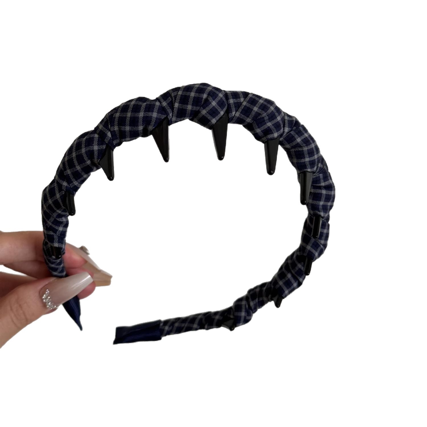 Versión coreana simple cuadrícula envoltura de tela vedado con dientes aro de pelo ondulado mujer versátil fuera de prensa aro de cabeza red hair accesorio Item Picture