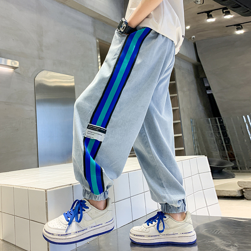 Boys' thin summer denim trousers 2022 new style Summer boys' summer wear children's ice silk mosquito repellent trousers summer Specification image